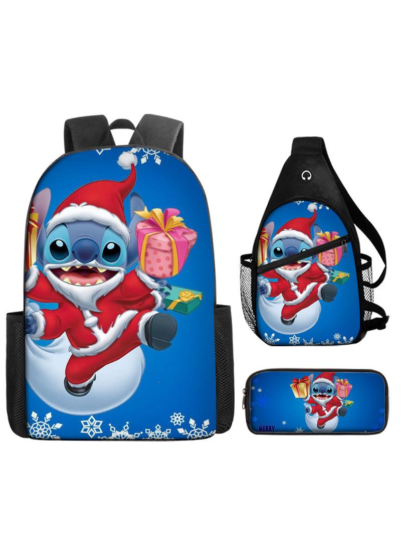 general 3-Piece Cartoon Stitch 3D Print Backpack Set - Image 1