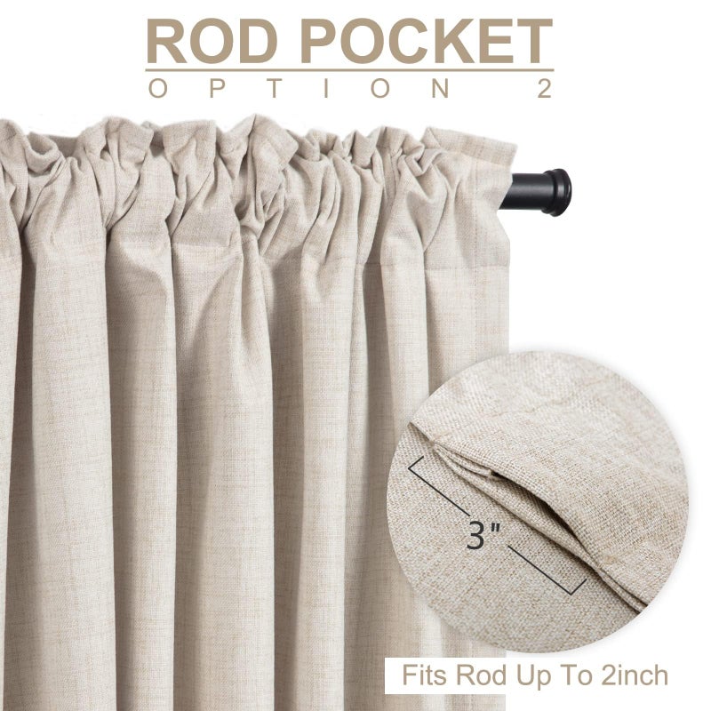 100% Blackout Shield Linen Blackout Curtains for Bedroom 72 Inches Long, Back Tab/Rod Pocket Living Room Drapes, Thermal Insulated Blackout Curtains 2 Panels Set, 50" W x 72" L,Cream - Image 4