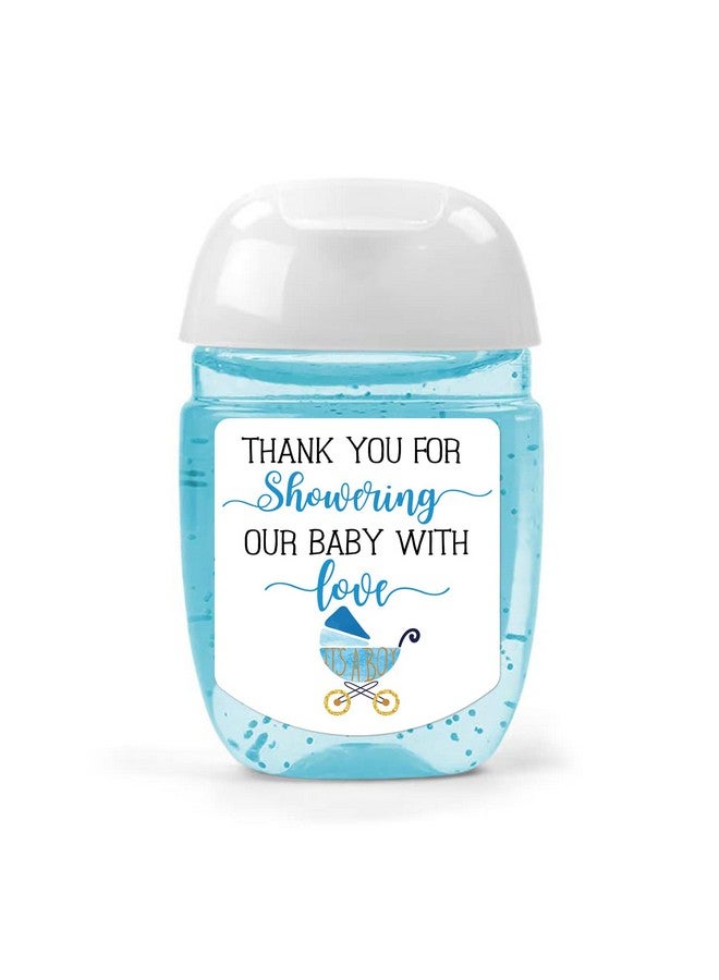 EKSPLODI Hand Sanitizer Labels Thank You for Showering Our Little One with Love Stickers, Baby Shower Favor Party Favors Boy., Blue,1.26inches x 1.39inches - Image 1