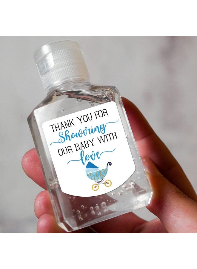 EKSPLODI Hand Sanitizer Labels Thank You for Showering Our Little One with Love Stickers, Baby Shower Favor Party Favors Boy., Blue,1.26inches x 1.39inches - Image 2