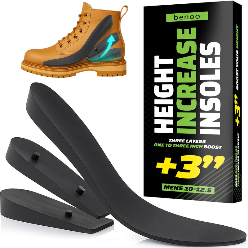 Height Increase Insoles for Mens Shoes 1 to 3 Boost Adjustable 3 Layer Height Booster Inserts to Make You Instantly Taller Heel Lifts Mens 795