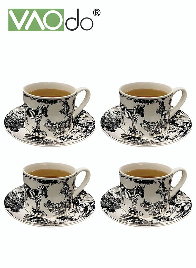 VAOdo 4PCS Coffee Cup and Saucer Set Vintage Premium Mug and Saucer 200ml Highlight Glazed Tea Cup and Saucer Set - Image 1