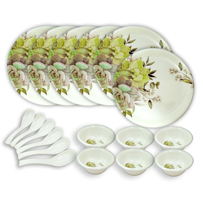 Inpro 18 Pcs Melamine Dinner Set (6 Full Plate, 6 Bowl, 6 Spoon).Melamine dinnerware-Melamine Tableware-Melamine Dish Set - Image 1