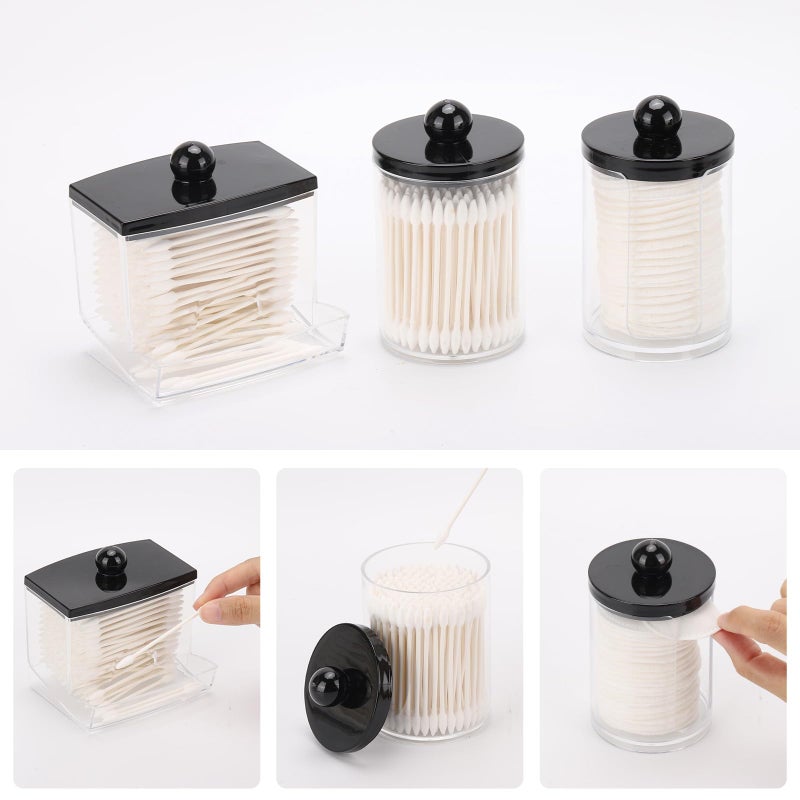 Tbestmax 10oz Cotton Ball Holder Qtips Dispenser, Bathroom Container Organizer for Storage Cotton Swabs, Pads - Apothecary Jar with Black Lids - Image 5