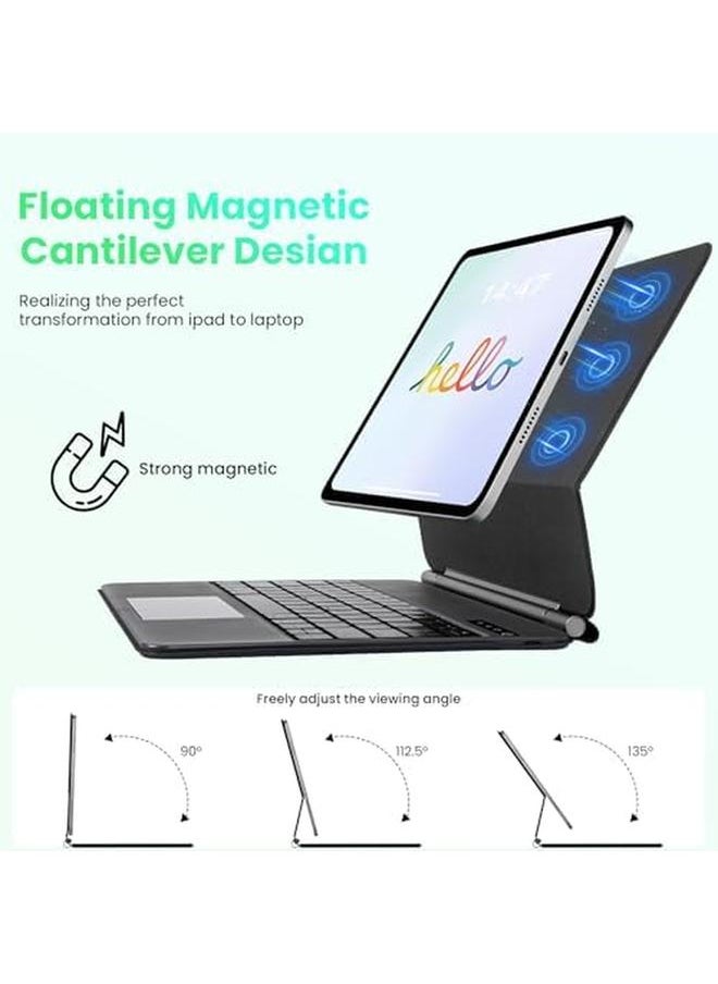 erorex - Arabic Keyboard Magnetic Case Ipad Keyboard Case For Ipad 10Th Generation (2022 10.9'') Easy Set Floating Cantilever Stand 7 Color Backlit Keys Precision Multi Touch Trackpad. Black - Image 1