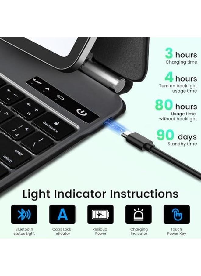 erorex - Arabic Keyboard Magnetic Case Ipad Keyboard Case For Ipad 10Th Generation (2022 10.9'') Easy Set Floating Cantilever Stand 7 Color Backlit Keys Precision Multi Touch Trackpad. Black - Image 1