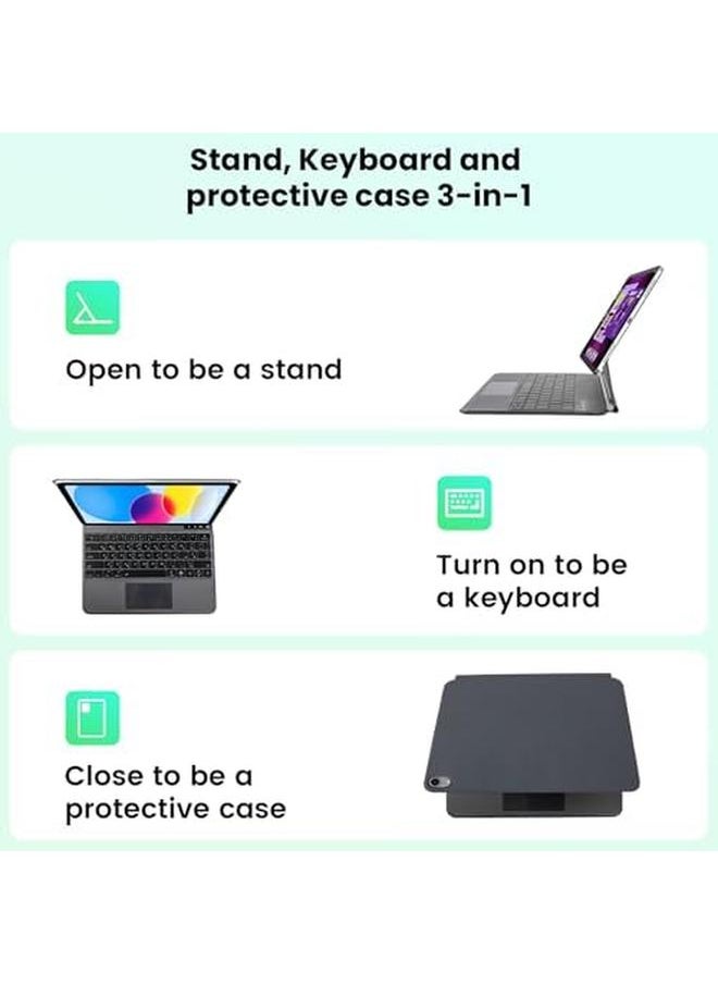 erorex - Arabic Keyboard Magnetic Case Ipad Keyboard Case For Ipad 10Th Generation (2022 10.9'') Easy Set Floating Cantilever Stand 7 Color Backlit Keys Precision Multi Touch Trackpad. Black - Image 1