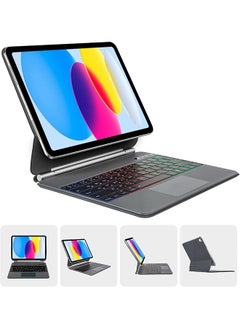 Arabic Keyboard Magnetic Case Ipad Keyboard Case For Ipad 10Th Generation (2022 10.9'') Easy Set Floating Cantilever Stand 7 Color Backlit Keys Precision Multi Touch Trackpad. Black