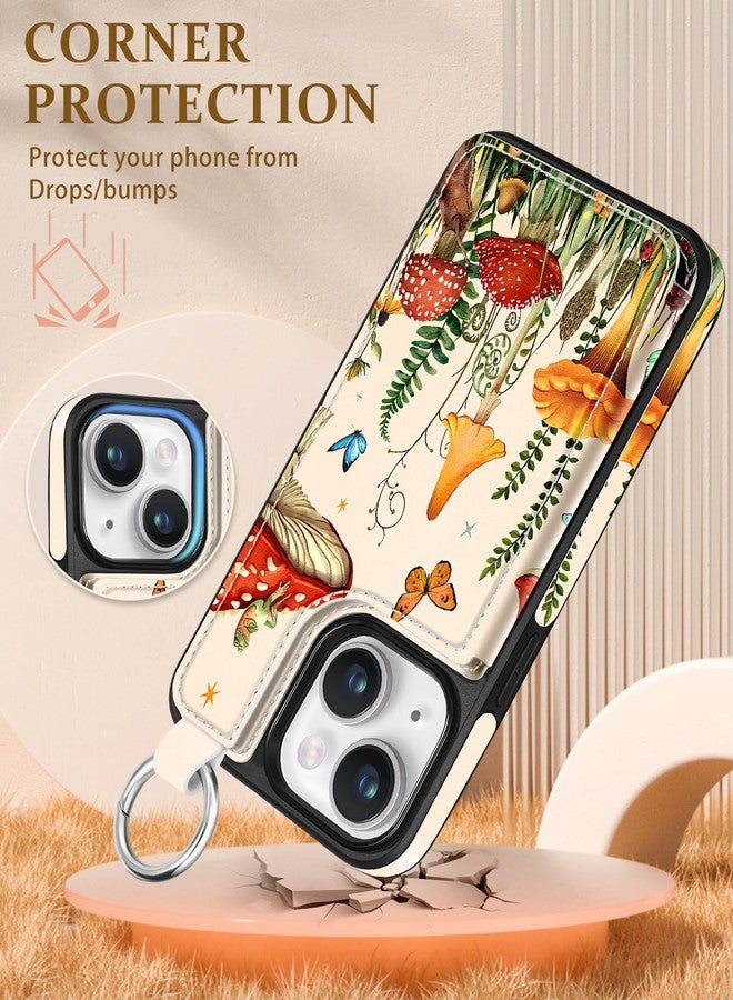 Shorogyt Compatible with iPhone 14 Wallet Case with Card Holder - Designer Mushroom Frog Pattern Kickstand Magnetic Clasp Back Flip Folio Leather Phone Covers for Women Men Girls - Image 4