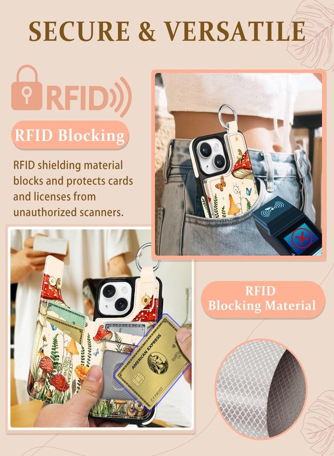 Shorogyt Compatible with iPhone 14 Wallet Case with Card Holder - Designer Mushroom Frog Pattern Kickstand Magnetic Clasp Back Flip Folio Leather Phone Covers for Women Men Girls - Image 5