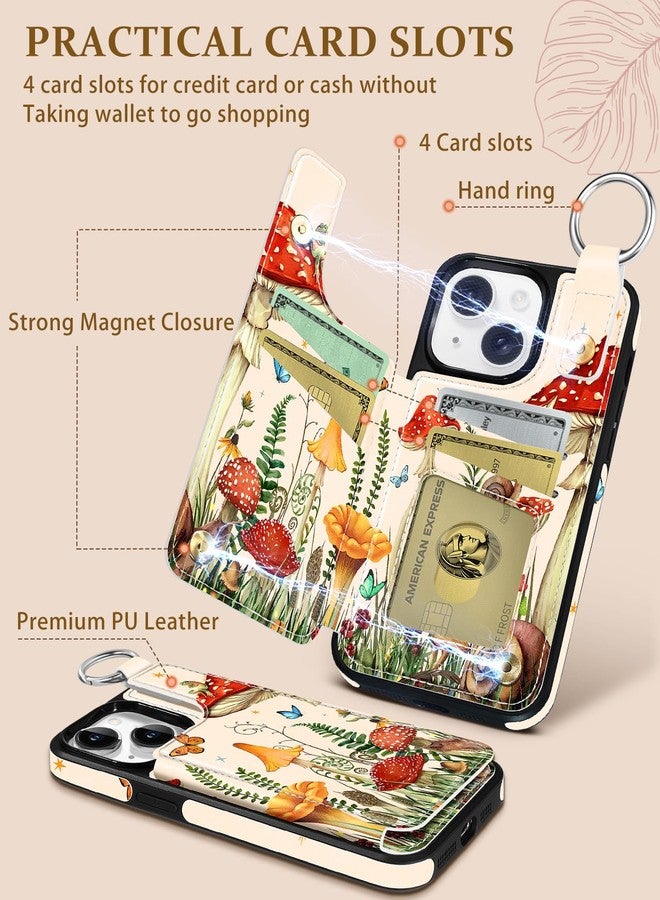 Shorogyt Compatible with iPhone 14 Wallet Case with Card Holder - Designer Mushroom Frog Pattern Kickstand Magnetic Clasp Back Flip Folio Leather Phone Covers for Women Men Girls - Image 3
