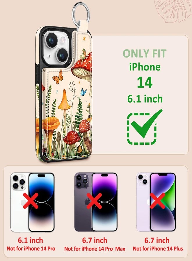 Shorogyt Compatible with iPhone 14 Wallet Case with Card Holder - Designer Mushroom Frog Pattern Kickstand Magnetic Clasp Back Flip Folio Leather Phone Covers for Women Men Girls - Image 2