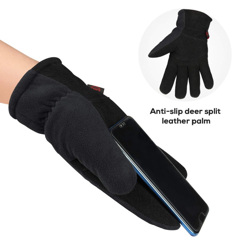 OZERO Winter Gloves for Men & Women | -30℉ Warm Thermal Running Cycling and Work Gloves for Men Cold Weather | Deerskin and Polar Fleece Insulated Winter Gloves Men - Image 3