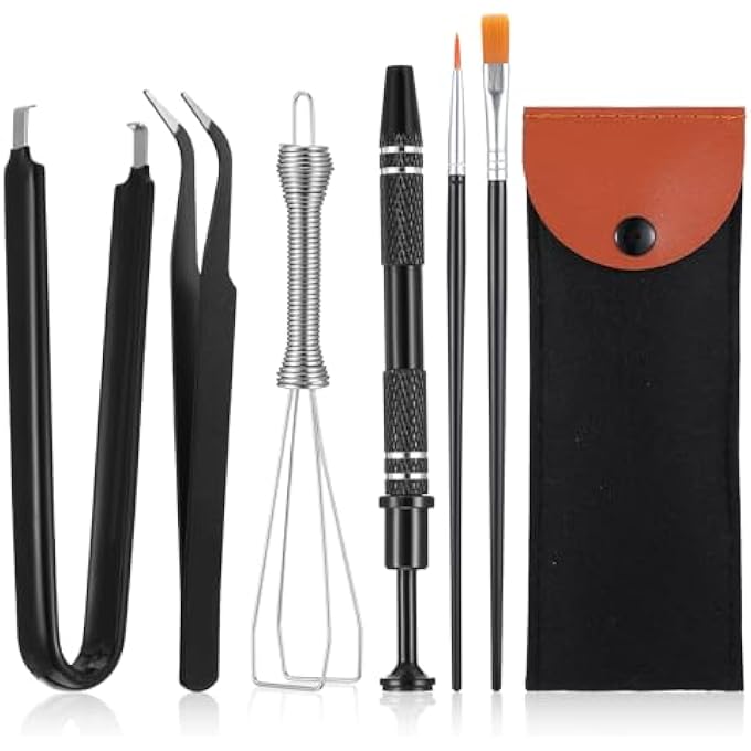 rayihni KEYBOARD REMOVER TOOL KIT, 6 PIECE SET, KEYCAP PULLER, SWITCH PULLER, LUBRICATING PEN, CLEANING BRUSH, TWEEZERS, 4-JAW GRIPPER, AND KEY CAP PULLER FOR MECHANICAL KEYBOARDS WITH BLACK FELT BAG - Image 1