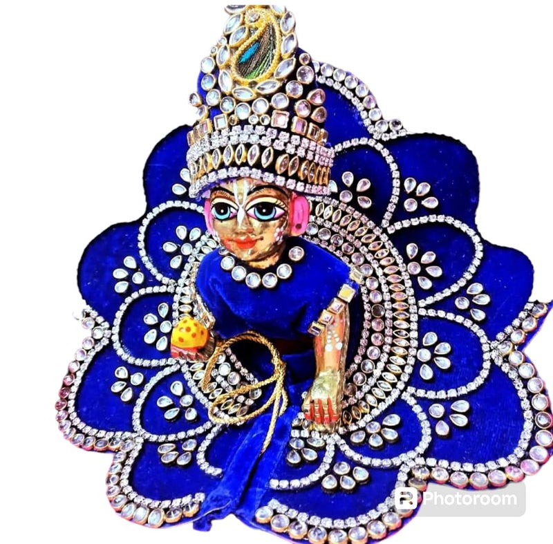 Janmashtami Special laddu GopalLadoo Gopal DressBeautiful Work of KundanDiamond StuddedDWARIKA SpecialKanha ji vastrawith mukutUnique DesignIdol NO58 INCH  - Image 1