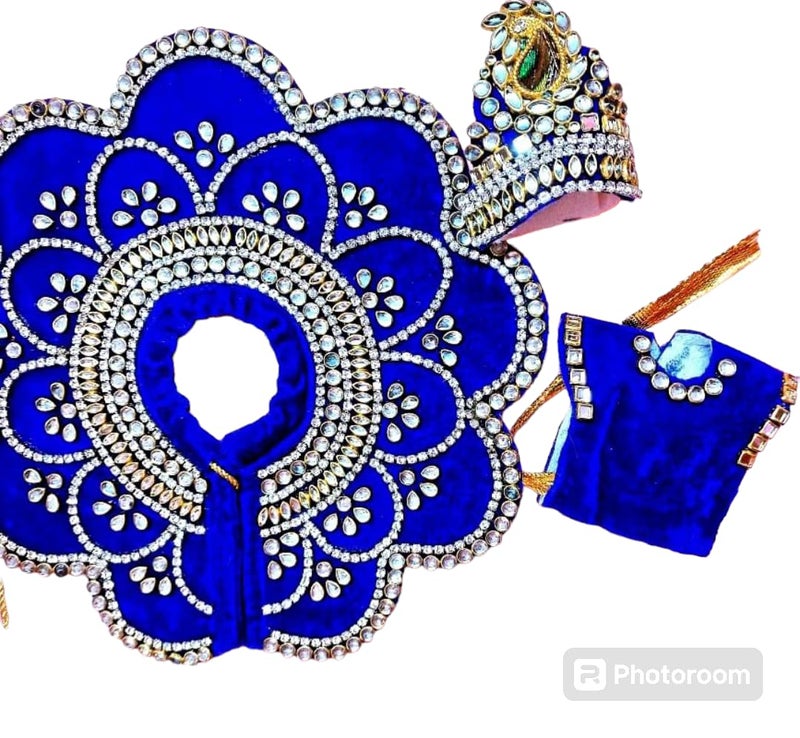 Janmashtami Special laddu GopalLadoo Gopal DressBeautiful Work of KundanDiamond StuddedDWARIKA SpecialKanha ji vastrawith mukutUnique DesignIdol NO58 INCH  - Image 2