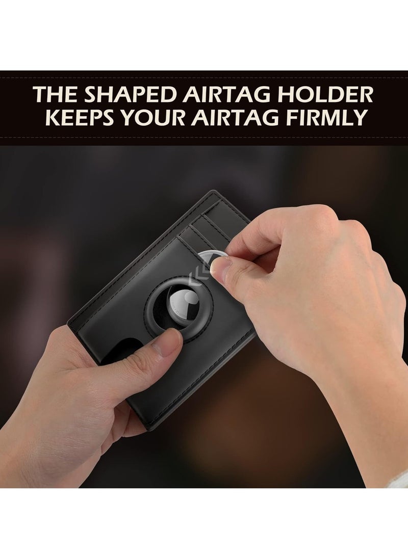 KASTWAVE Leather AirTag Wallet, Sleek RFID Blocking Men's & Women's Wallet - Holds AirTag (Not Included) - Thin, Stylish Design for Front Pocket - Image 4