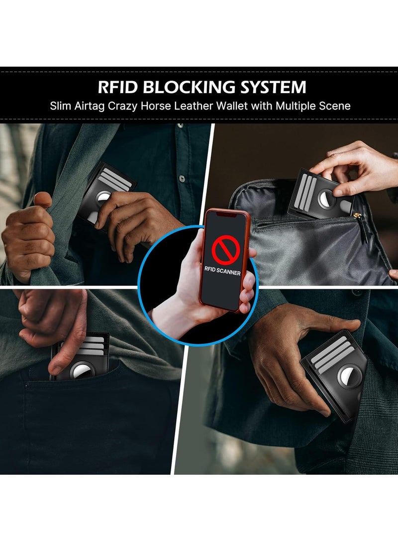 KASTWAVE Leather AirTag Wallet, Sleek RFID Blocking Men's & Women's Wallet - Holds AirTag (Not Included) - Thin, Stylish Design for Front Pocket - Image 5