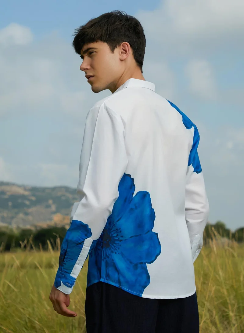 Campus Sutra Men's Royal Blue Primrose Flora Shirt