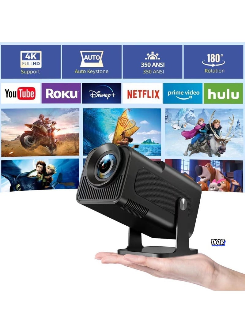 TIGER Mini 4K Native 1080P Smart Projector – Android TV 11.0, WiFi & Bluetooth, Auto Keystone, 10000 Lumens, 180-Degree Rotation, Short Throw – Ultimate Home Theater Experience  - Image 1