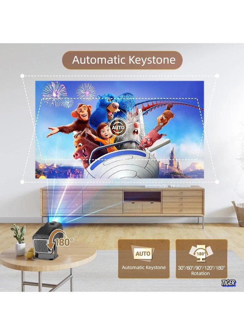 TIGER Mini 4K Native 1080P Smart Projector – Android TV 11.0, WiFi & Bluetooth, Auto Keystone, 10000 Lumens, 180-Degree Rotation, Short Throw – Ultimate Home Theater Experience  - Image 2