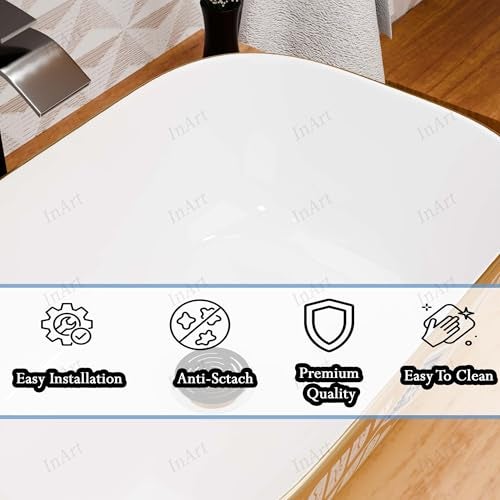 Inart Wash Basin – Table Top Basin, Counter Top Wash Basin for Bathroom, Modern Ceramic Tabletop Sink Washbasin Design for Living Room, Dining Hall, Washrooms – 45 X 32 X 13.5 cm, Gold - Image 5