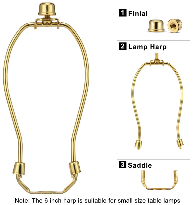 Qc Lamp Harp 6 Inch, 2 Set Detachable LampShade Harp for Table and Floor Lamps, Heavy Duty Lamp Brackets with 3/8 Standard Saddle and Finials (Polished Brass) - Image 2