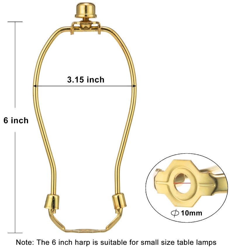 Qc Lamp Harp 6 Inch, 2 Set Detachable LampShade Harp for Table and Floor Lamps, Heavy Duty Lamp Brackets with 3/8 Standard Saddle and Finials (Polished Brass) - Image 3