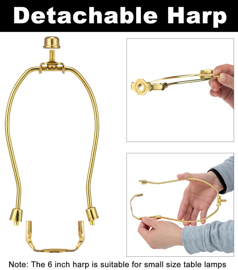 Qc Lamp Harp 6 Inch, 2 Set Detachable LampShade Harp for Table and Floor Lamps, Heavy Duty Lamp Brackets with 3/8 Standard Saddle and Finials (Polished Brass) - Image 4