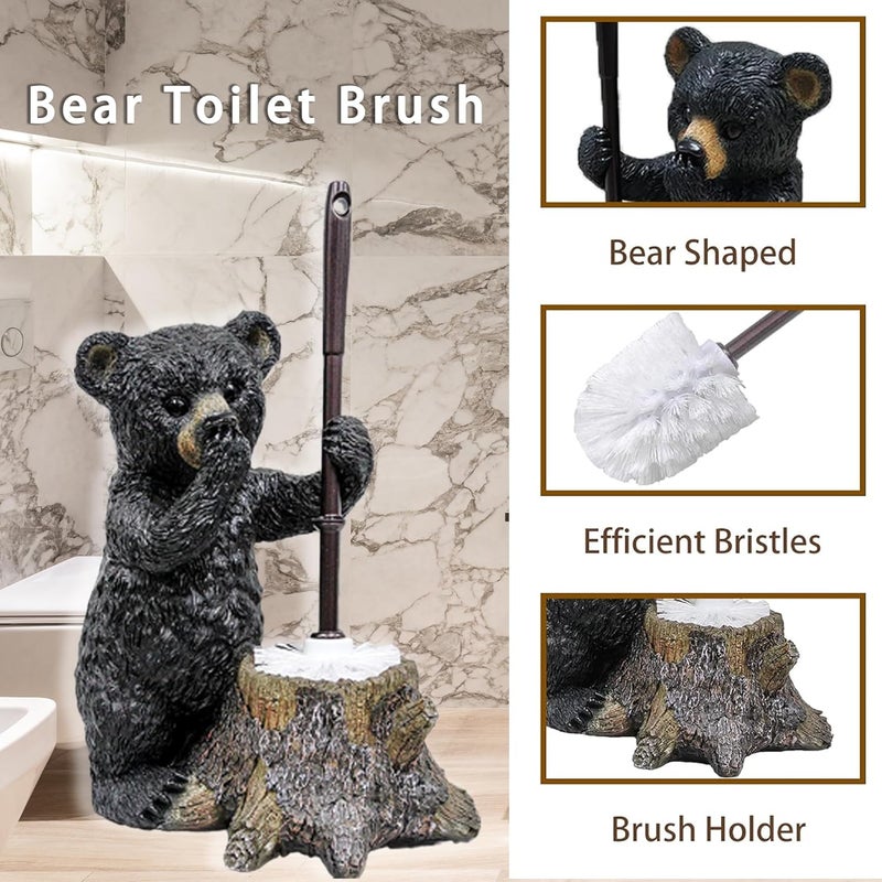 ZQQLITE Toilet Brush Holder Set for Bathroom Super Cute Bear Base Solidly Toilet Bowl Brush and Holder Flexible and Durable Style Stylish Toilet Cleaner Brush Saving Storage Space Toilet Brushes for Bathroom - Image 2