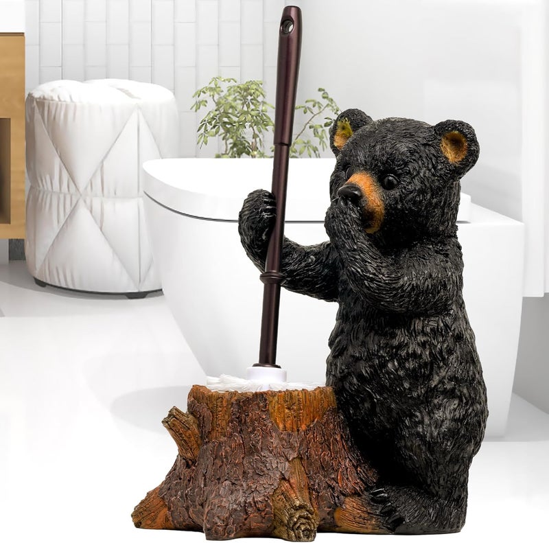 ZQQLITE Toilet Brush Holder Set for Bathroom Super Cute Bear Base Solidly Toilet Bowl Brush and Holder Flexible and Durable Style Stylish Toilet Cleaner Brush Saving Storage Space Toilet Brushes for Bathroom - Image 1