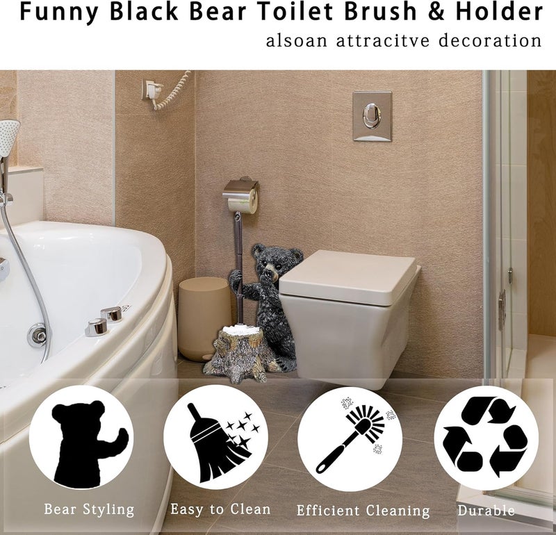 ZQQLITE Toilet Brush Holder Set for Bathroom Super Cute Bear Base Solidly Toilet Bowl Brush and Holder Flexible and Durable Style Stylish Toilet Cleaner Brush Saving Storage Space Toilet Brushes for Bathroom - Image 3