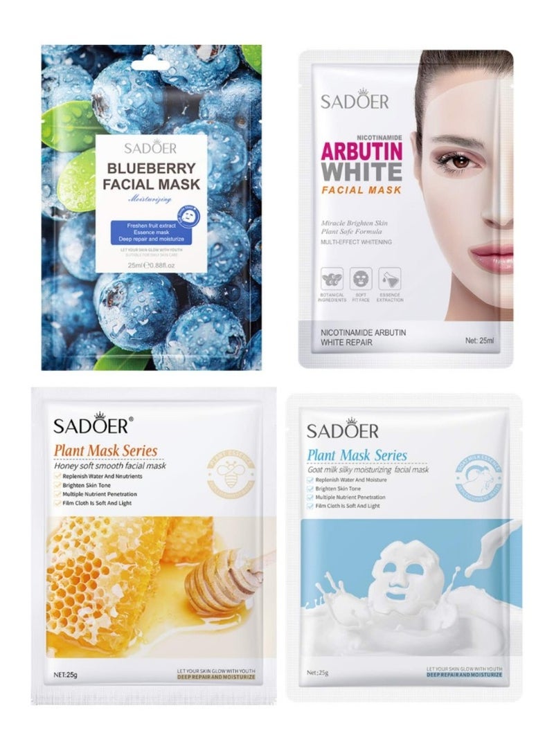 SADOER 4 Packs Moisturizing Faical Mask For Repair  Brighten Smooth Skin - Image 1