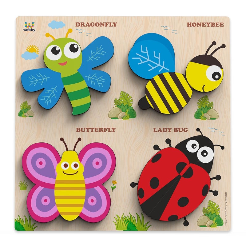 Webby Insects Wooden Puzzle | Baby Puzzle for 2-4 Years Old Toddlers | Learning Puzzle Toys for Pre School and Montessori Kids - Image 1