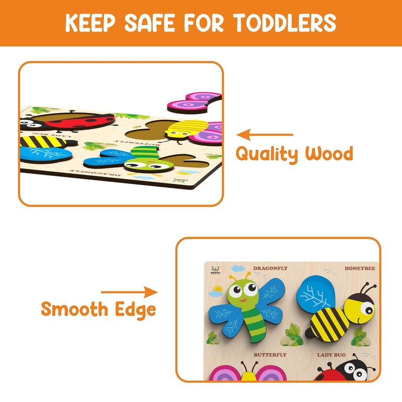 Webby Insects Wooden Puzzle | Baby Puzzle for 2-4 Years Old Toddlers | Learning Puzzle Toys for Pre School and Montessori Kids - Image 4