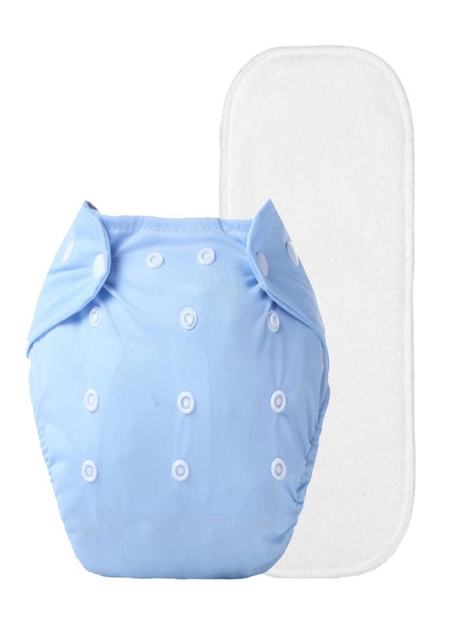 Alya Baby Reusable Cloth Diapers All in One Adjustable Pocket Style Nappies Washable With White Microfiber(4 layers) Wet-Free Insert Pads (0-24 Months,3-16KG) (PACK OF 1, BLUE) - Image 1