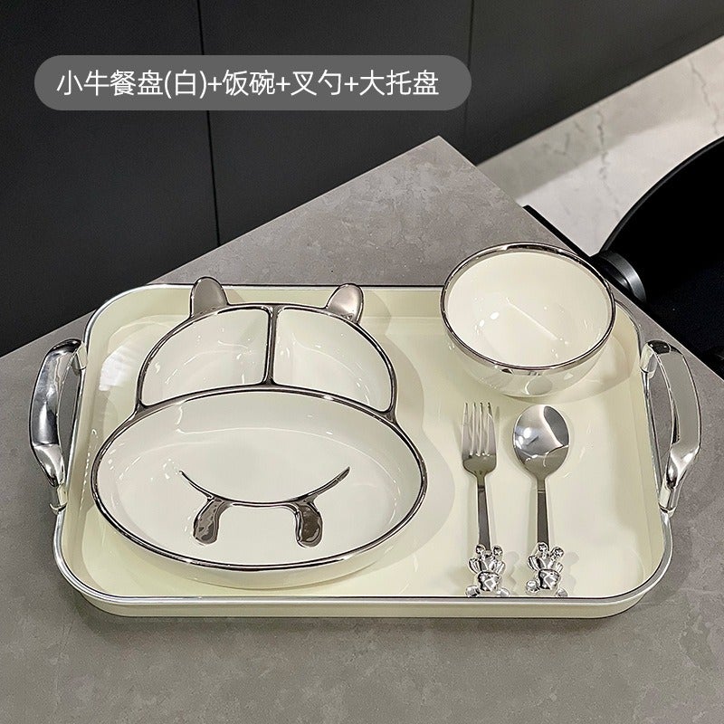 Ceramic Divided Dinner Plate for Kids and Adults, Ideal for Weight Loss, Cute Design, Single-Serving Meal Prep, Postpartum Care