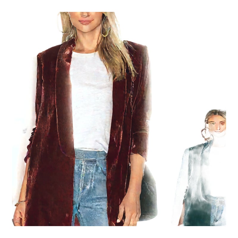 Velvet Blazer Jacket for Women Casual Open Front Long Sleeve Suit - Image 1