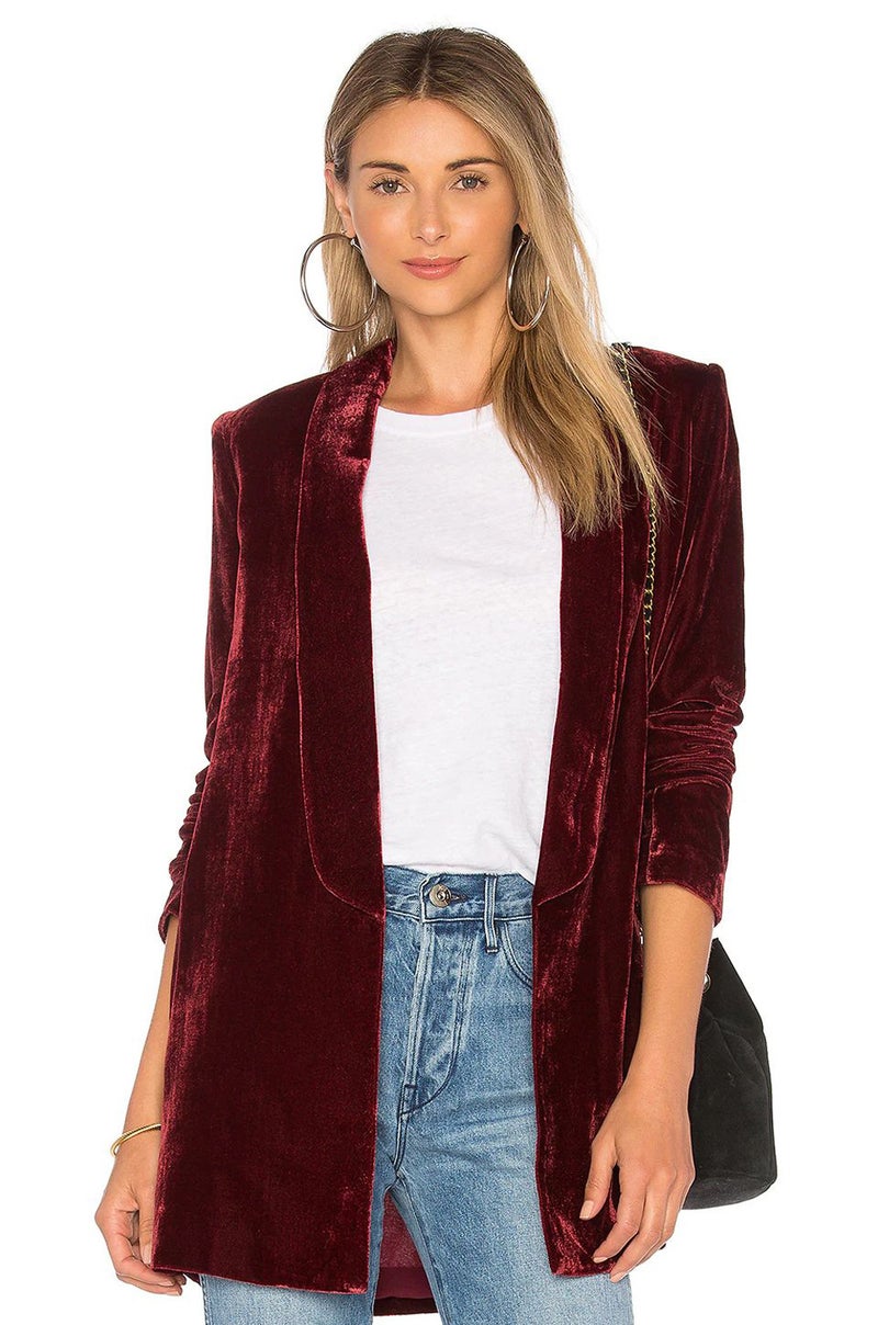 Velvet Blazer Jacket for Women Casual Open Front Long Sleeve Suit - Image 2