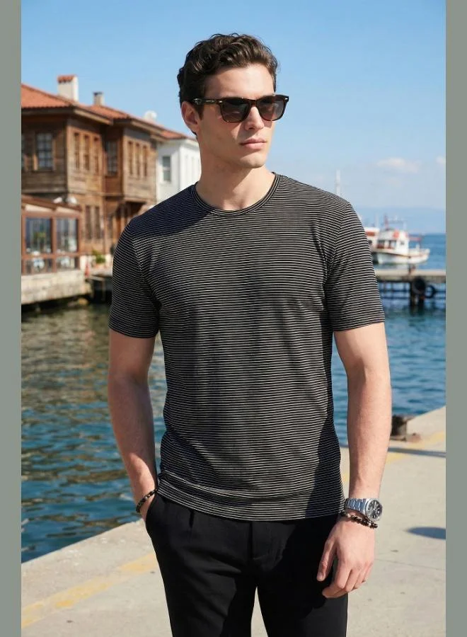 Buratti  Buratti Cotton Regular Fit Striped Crew Neck T-Shirt Men's T-SHIRT 5904030 for Men | Best Price UAE