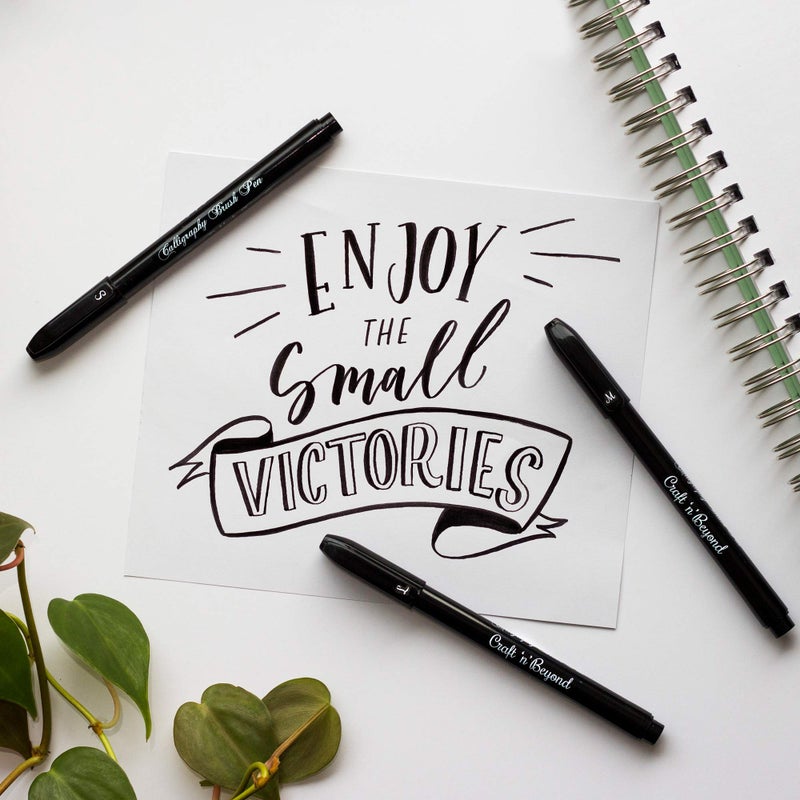 Craft 'n' Beyond Calligraphy Brush Pens Pack of 3 Small, Medium and Large Markers for Hand Lettering, Art Drawing, Sketching, Scrapbooking, Journaling - Beginner Kit with Fadeproof Black Ink - Image 3