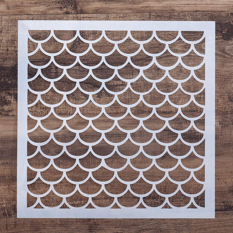 SLGIFT DIY Decorative Fish Scale Stencil Template for Painting on Walls Furniture Crafts 15 by 15 cm