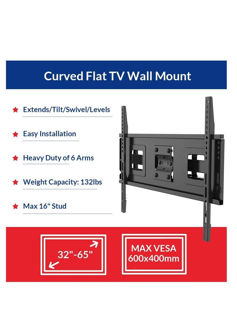 Curved Flat TV Wall Mount TV Bracket for 32-65 inch up to 132lbs VESA 600x400mm with Swivel Articulating Dual Arms, Full Motion TV Wall Mount - Image 3