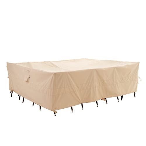 WJX3 Rectangle 96 Inches Patio Furniture Cover Heavy Duty Outside Table Cover Lawn Furniture Cover Waterproof High Wind Resistant Design for Winter Antifading 96W x 64D x 31H Inches Beige