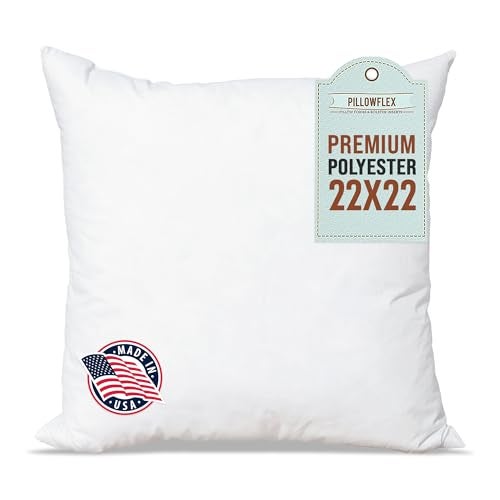 Pillowflex Premium Polyester Throw Pillow Insert - 22x22 - Ultra Soft Square Throw Pillow, Couch Sham, Lumbar, Back, Sofa - Machine Washable - Decorative Accent Form - 1 Soft Pillow - Image 1