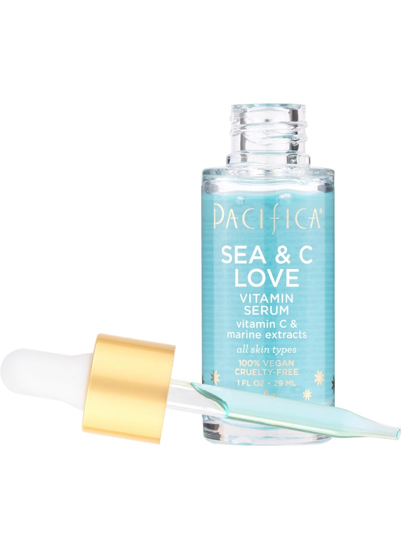 Pacifica - Pacifica Beauty Sea and C Love Vitamin C Serum Skincare Hyaluronic Acid Green Tea Marine Extracts Blue Light Protection Brightening Lightweight Face Care Skin Care Serum 1 fl oz 1 Count - Image 1