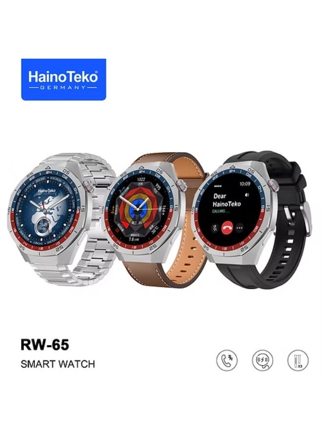 هينو تيكو ساعة Haino Teko GT5 PRO الذكيه , بشاشه AMOLED كبيرة عاليه الدقه , مقاومه للماء , تدعم تشغيل التطبيبقات واستقبال المكالمات , تدعم مميزات التتبع والعديد من المميزات الصحيه, 3 احزمه مرفقين للتبديل بينهم - Image 2