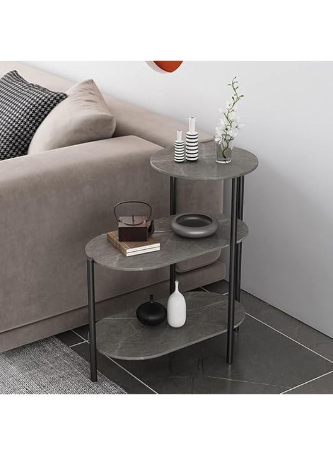 Harmony Home 3-Tier Light Luxury Sofa Side Table, 30x62x65 cm – Wrought Iron Corner Coffee Table with Spacious Storage for Living Room & Bedroom