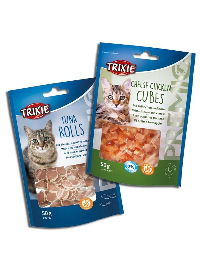 تريكسي مجموعة مكافآت القطط من مكعبات الدجاج بالجبن الفاخر ولفائف التونة الفاخرة، مكافآت غنية بالعناصر الغذائية للقطط، مناسبة لجميع السلالات - (عبوة من قطعتين) - Image 1