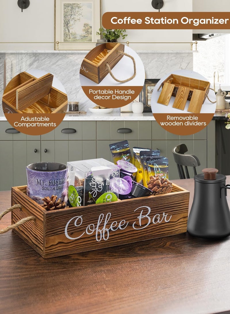 Relex Wooden Coffee Station Organizer, Tea Bag Organizer with 3 Removable Dividers, Coffee Station Holder for Bar Decor, Countertop, Kitchen  - Image 4